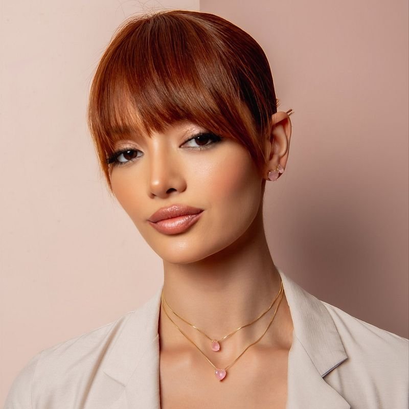 KIT BRINCO GOTA E CORAÇÃO ROSA FOSCO DOURADO FOLHEADO