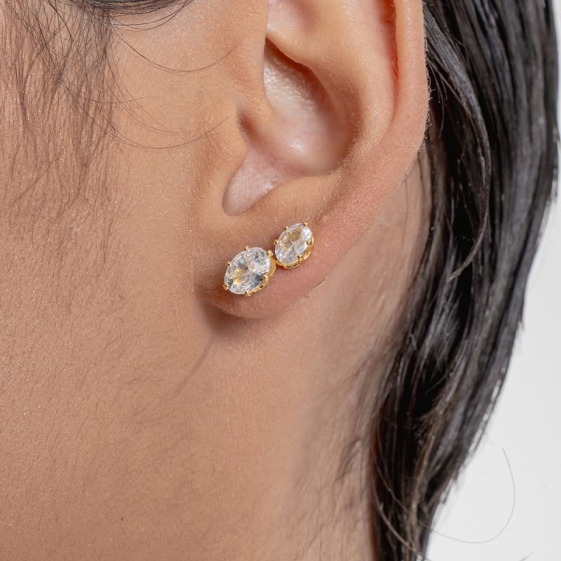 KIT BRINCO OVAL ZIRCÔNIA BANHADO A OURO 18K