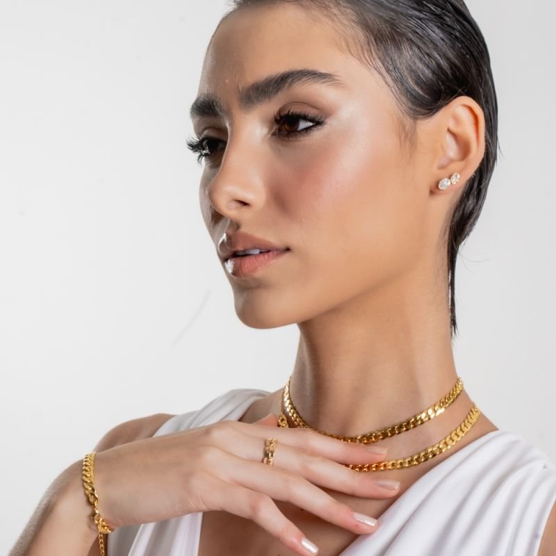 KIT BRINCO OVAL ZIRCÔNIA BANHADO A OURO 18K