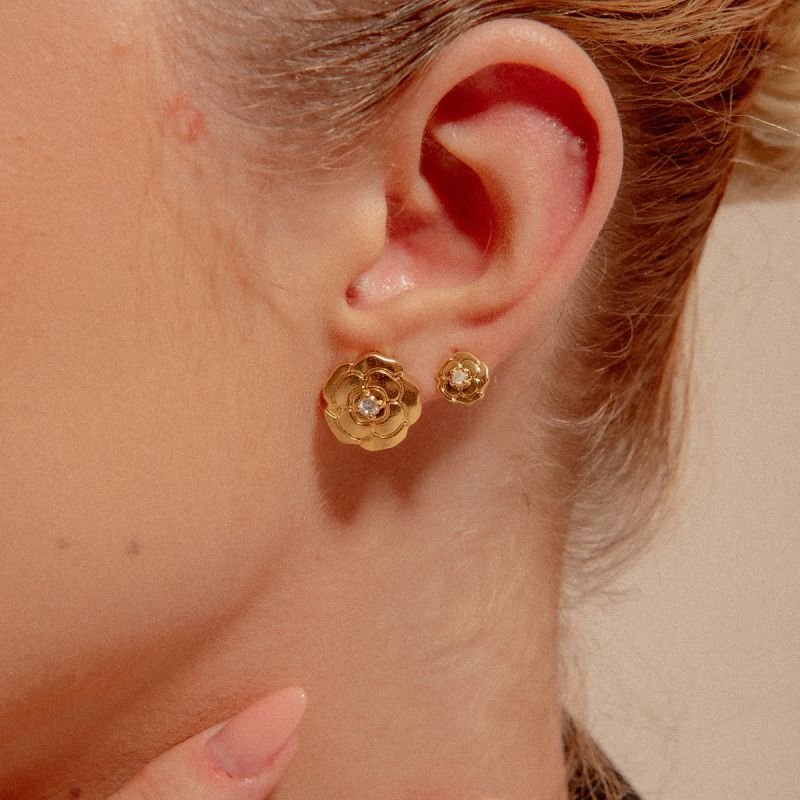 KIT DOIS PARES CAMÉLIAS COM ZICÔNIA P, M DOURADO FOLHEADO