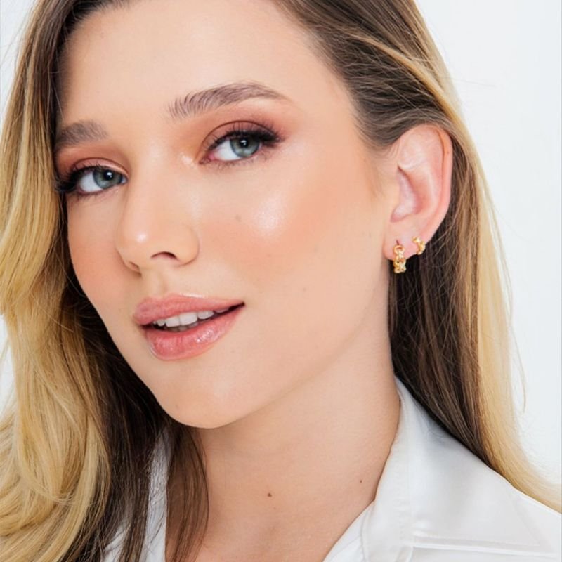 KIT DUAS ARGOLAS CORRENTE P, M DOURADO FOLHEADO