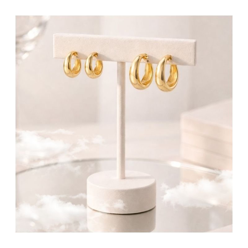 KIT DUO MINI ARGOLAS LISAS BANHADO A OURO 18K