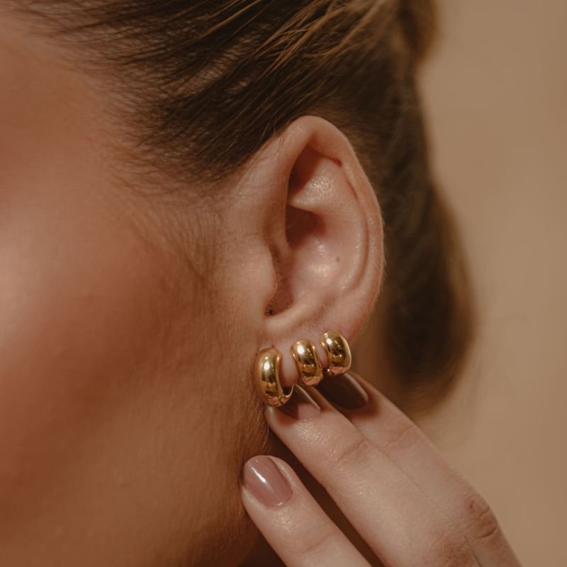 KIT TRÊS PARES ARGOLA ROAUD P,M,G DOURADO FOLHEADO