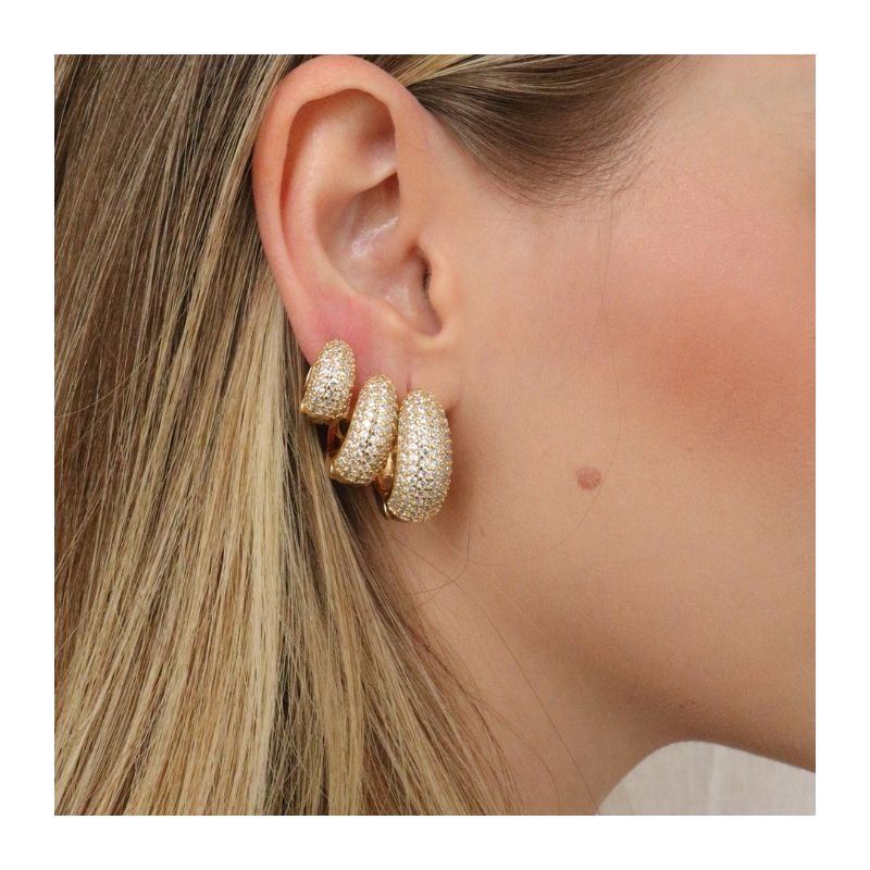 KIT TRIO DE ARGOLAS COM ZIRCÔNIA BANHADO A OURO 18K