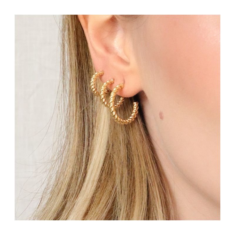 KIT TRIO DE ARGOLAS FINA CROISSANT BANHADO A OURO 18K