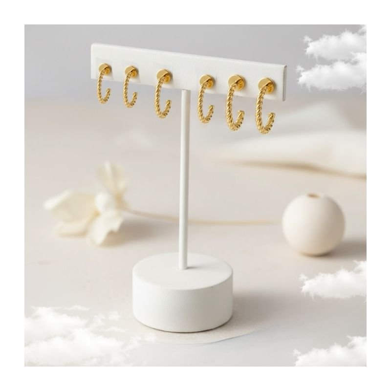 KIT TRIO DE ARGOLAS FINA CROISSANT BANHADO A OURO 18K