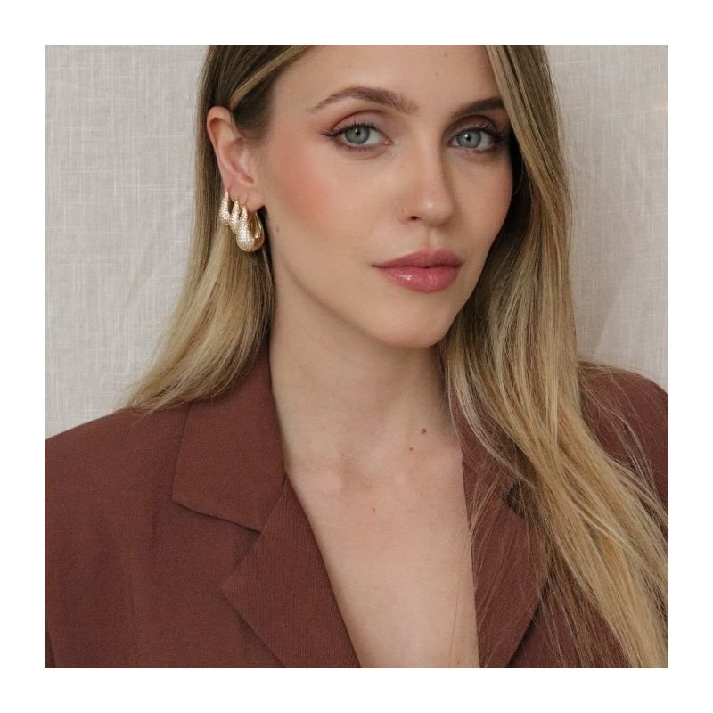 KIT TRIO DE ARGOLAS GOTA ARTICULADA COM ZIRCÔNIA BANHADO A OURO 18K