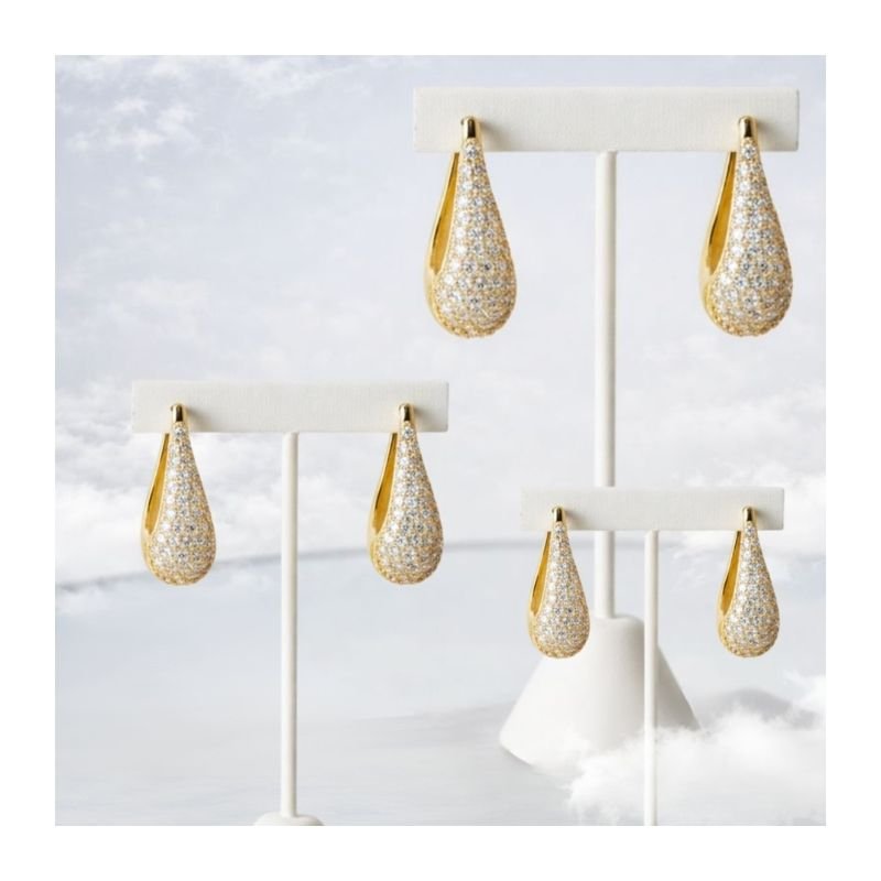 KIT TRIO DE ARGOLAS GOTA ARTICULADA COM ZIRCÔNIA BANHADO A OURO 18K