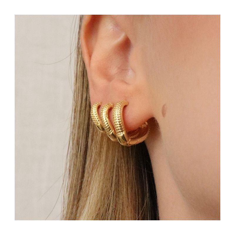 KIT TRIO DE ARGOLAS QUASE CORAÇÃO BANHADO A OURO 18K