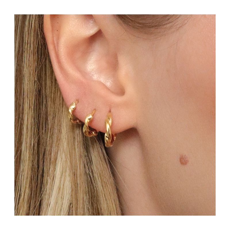 KIT TRIO DE ARGOLAS TRANÇADAS FINA BANHADO A OURO 18K