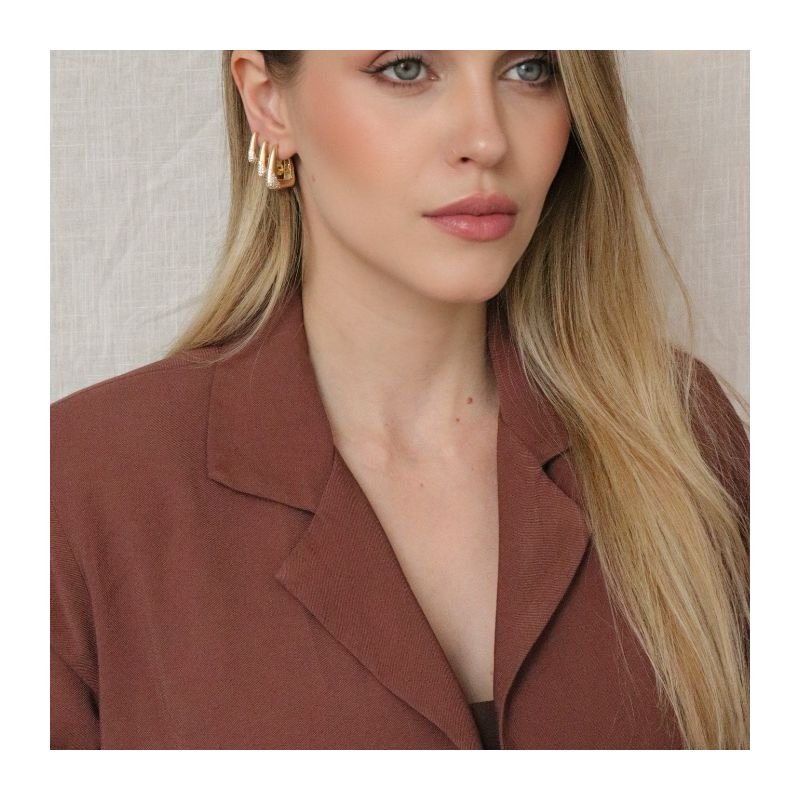 KIT TRIO DE ARGOLAS TRIANGULAR COM DETALHE DE ZIRCÔNIA BANHADO A OURO 18K