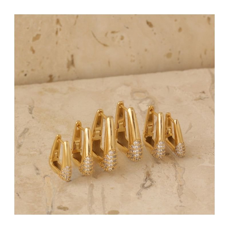 KIT TRIO DE ARGOLAS TRIANGULAR COM DETALHE DE ZIRCÔNIA BANHADO A OURO 18K