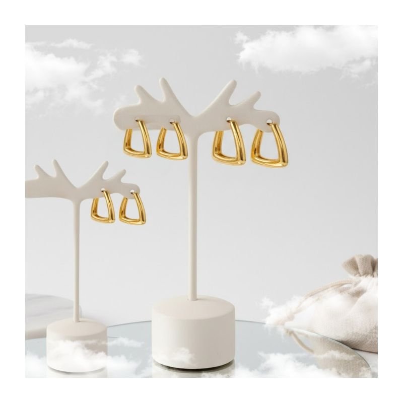 KIT TRIO DE ARGOLAS TRIANGULAR FINO LISO BANHADO A OURO 18K