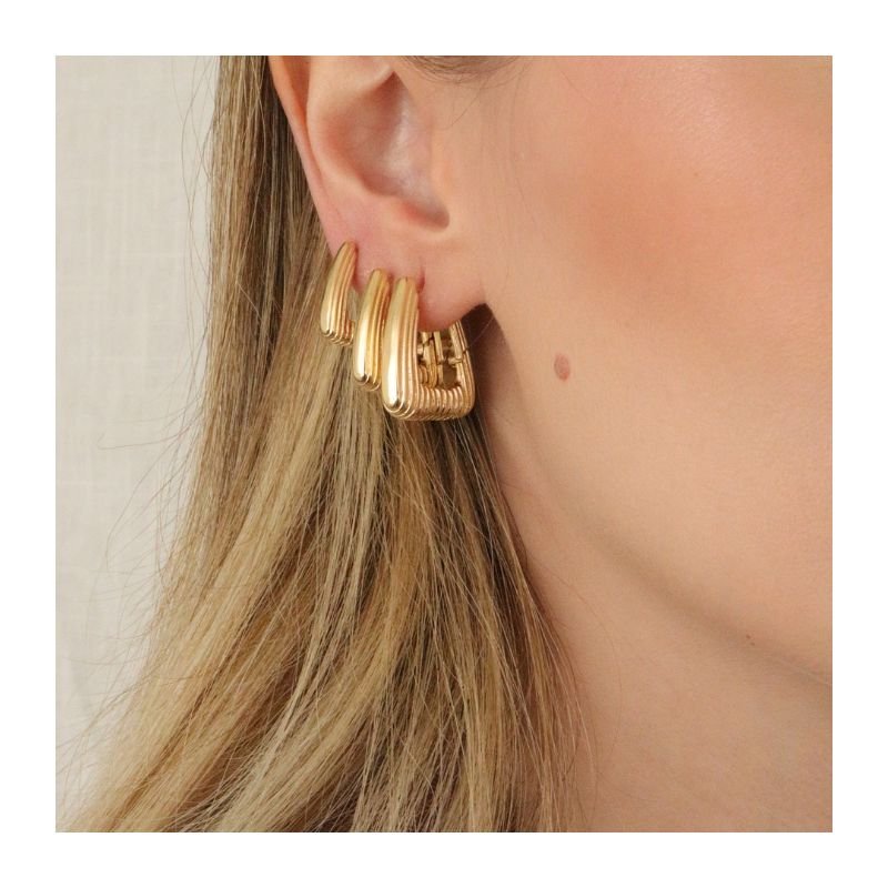 KIT TRIO DE ARGOLAS TRIANGULAR LISTRADO BANHADO A OURO 18K