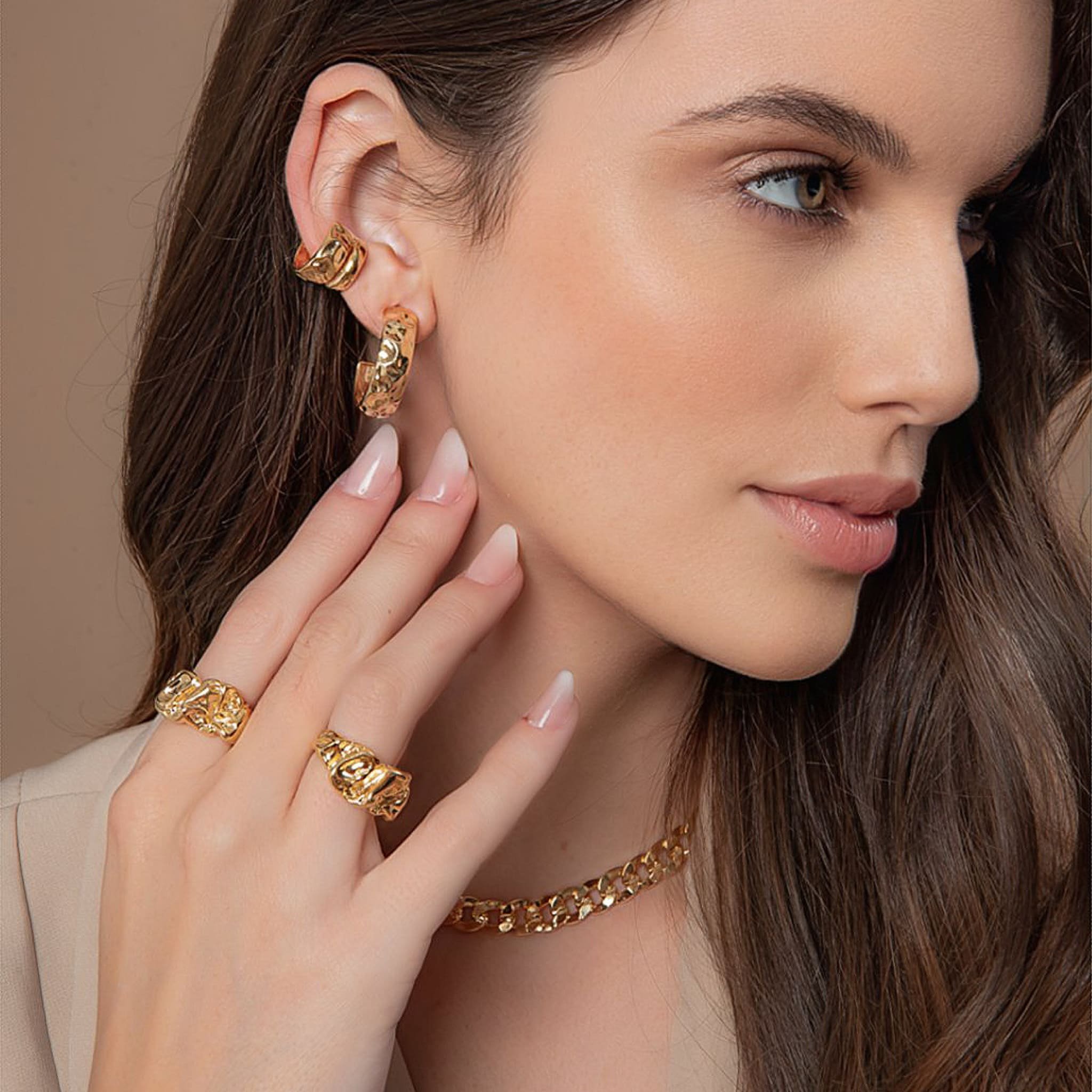 PIERCING DUPLO MARTELADO E FIO DOURADO FOLHEADO