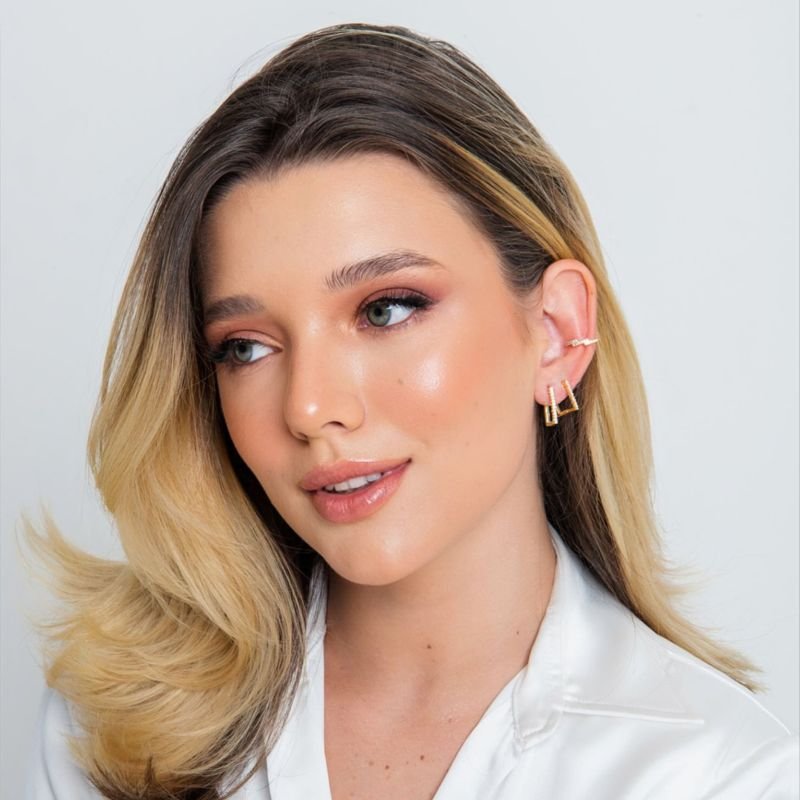 PIERCING ESCADA RETO ZIRCONIA DOURADO FOLHEADO