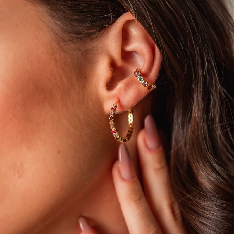 PIERCING FILEIRA DE ZIRCONIAS COLORIDAS BANHADO A OURO 18K