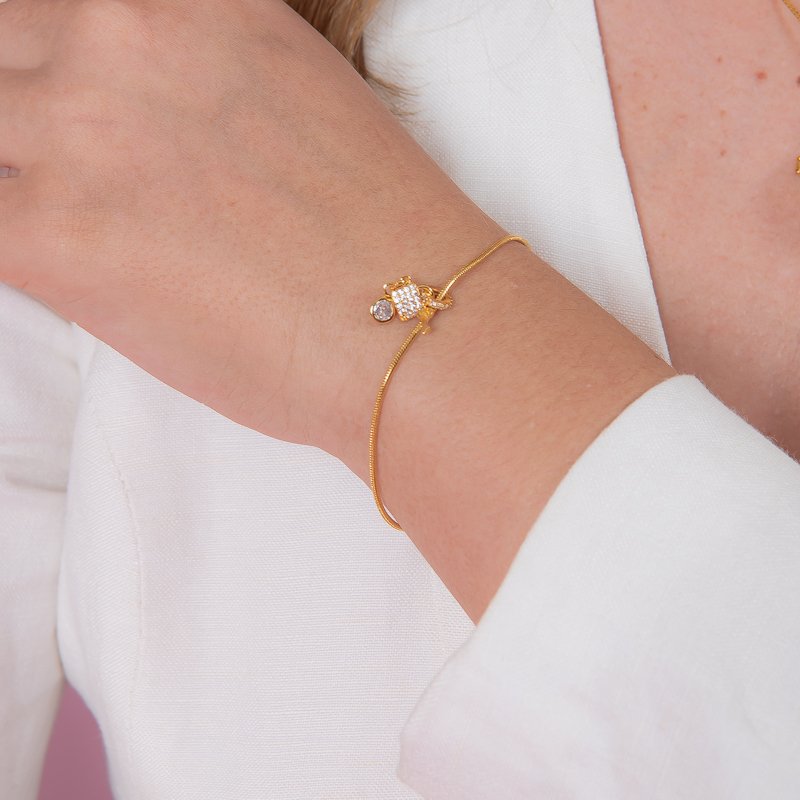 PULSEIRA CADEADO E CHAVE COM PONTO DE LUZ DOURADO FOLHEADO