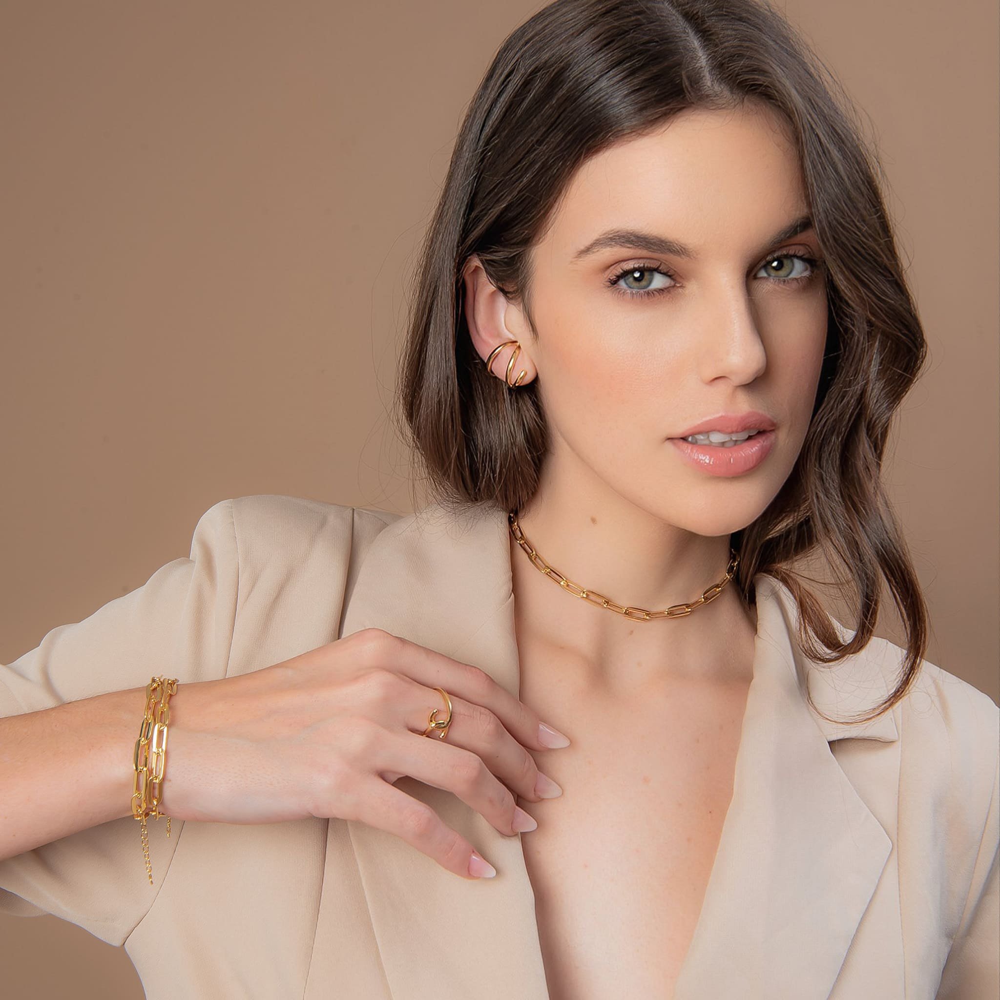 PULSEIRA SOPHIE DOURADO FOLHEADO