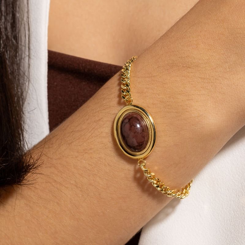 PULSEIRA AGATA MARROM BANHADO A OURO 18K
