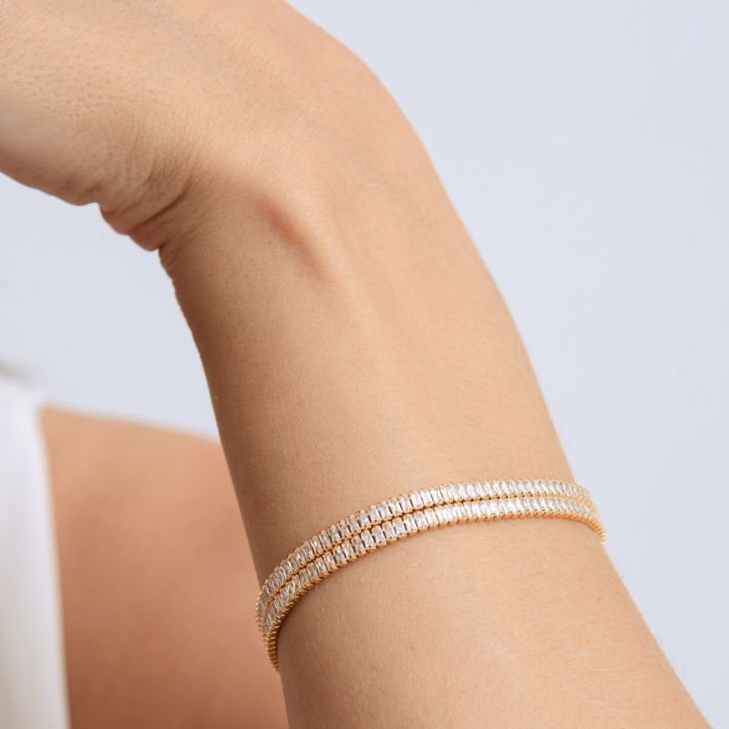 PULSEIRA BAQUETE TRILHA ZIRCÔNIA BANHADO A OURO 18K