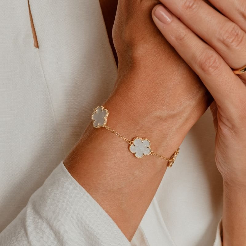 PULSEIRA BLUME BRANCA 14MM BANHADO A OURO 18K