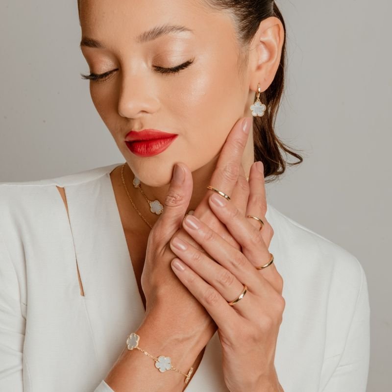 PULSEIRA BLUME BRANCA 14MM BANHADO A OURO 18K