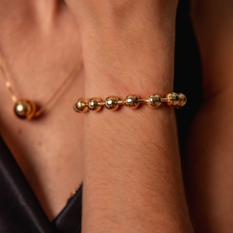 PULSEIRA BOLAS 8MM DOURADO FOLHEADO