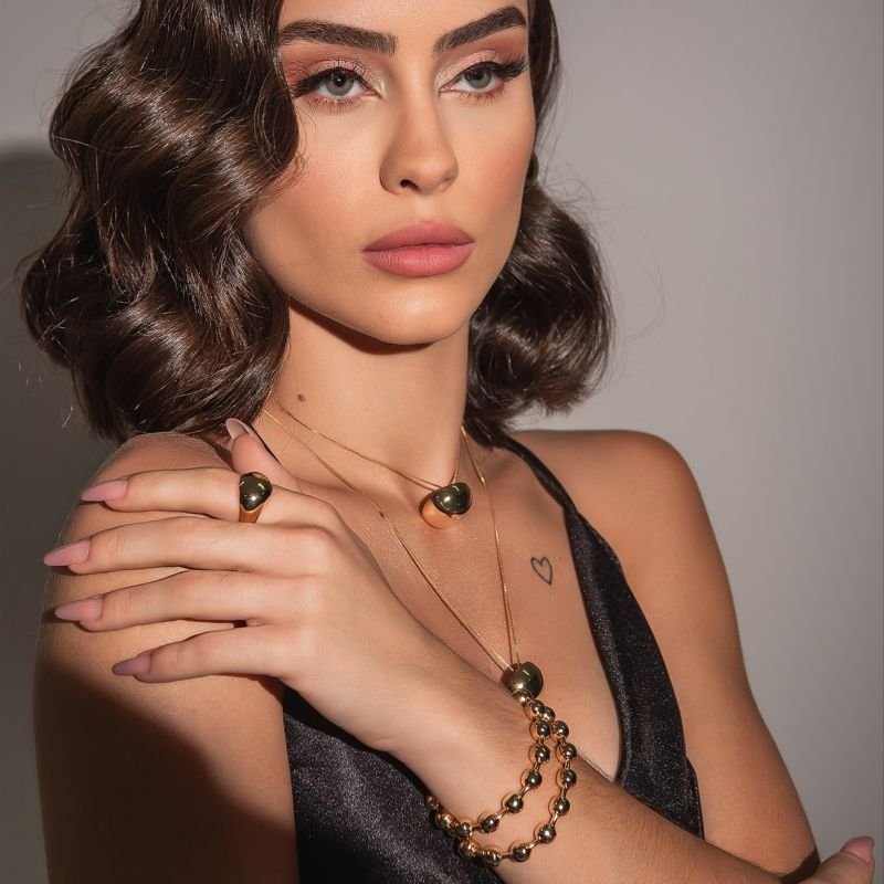 PULSEIRA BOLAS 8MM DOURADO FOLHEADO