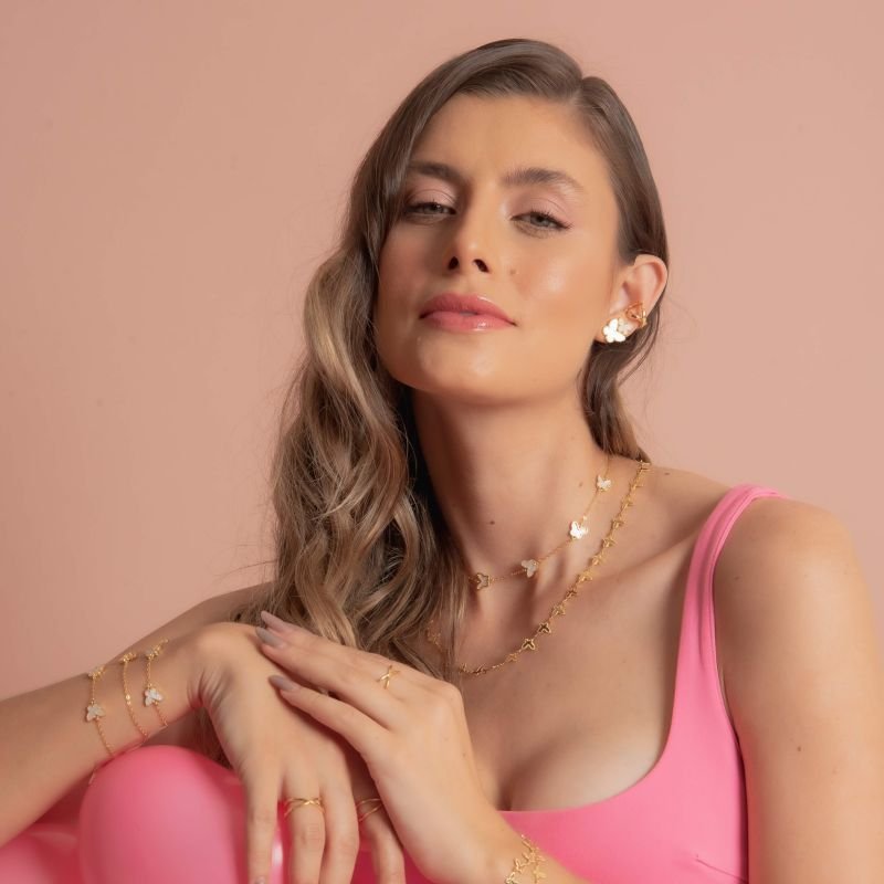 PULSEIRA BORBOLETA BRANCA BANHADO A OURO 18K