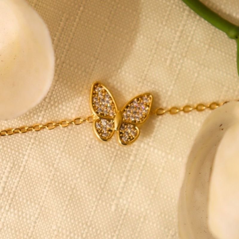 PULSEIRA BORBOLETA ZIRCÔNIA BANHADO A OURO 18K