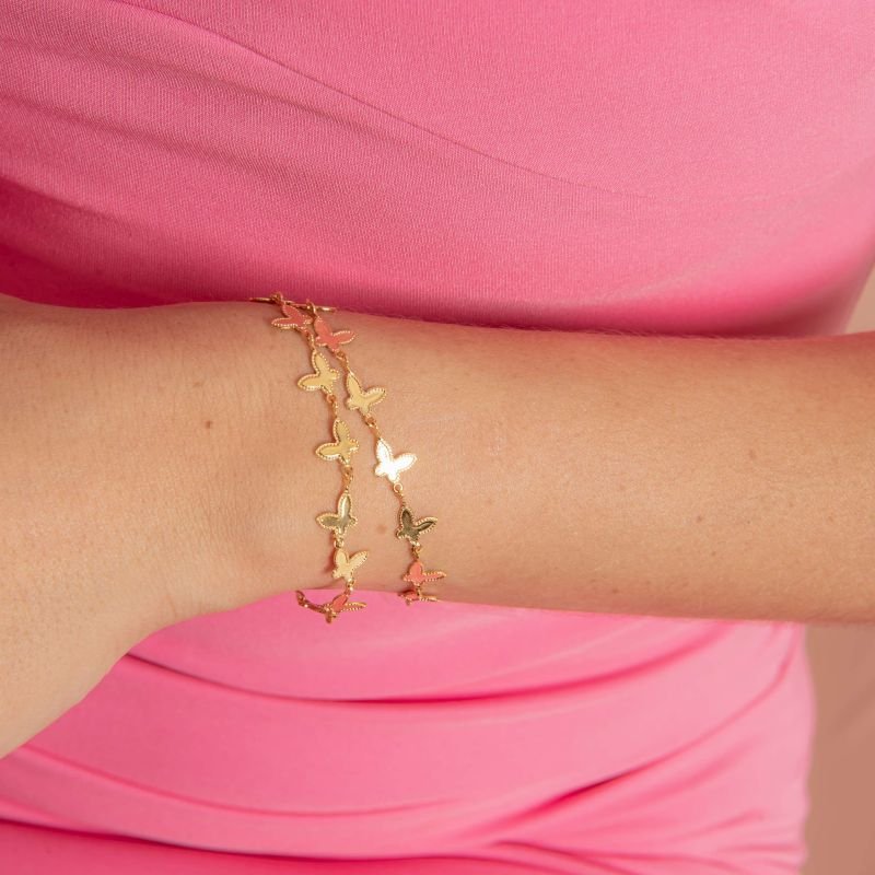 PULSEIRA BORBOLETAS BANHADO A OURO 18K
