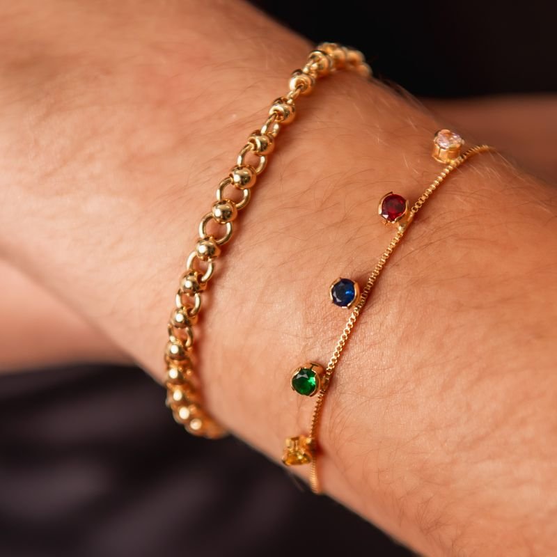 PULSEIRA CIRCULO E BOLINHA M BANHADO A OURO 18K