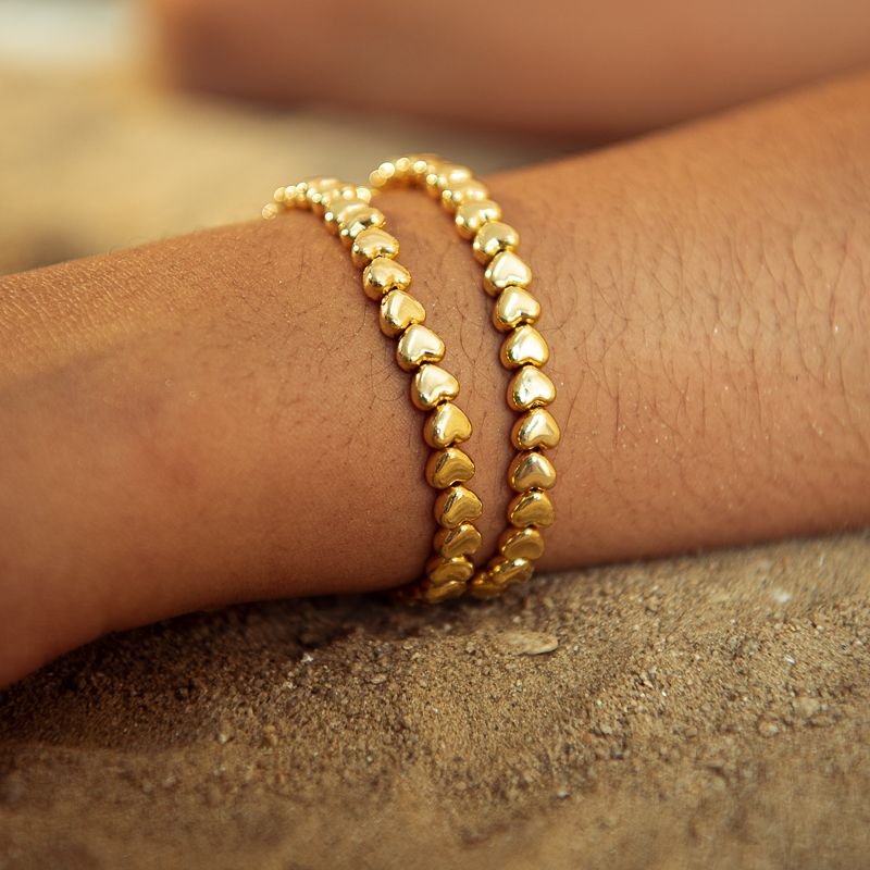 PULSEIRA CORAÇÃO ABS DOURADO FOLHEADO