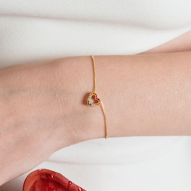 PULSEIRA CORAÇAO COLORS BANHADO A OURO 18K