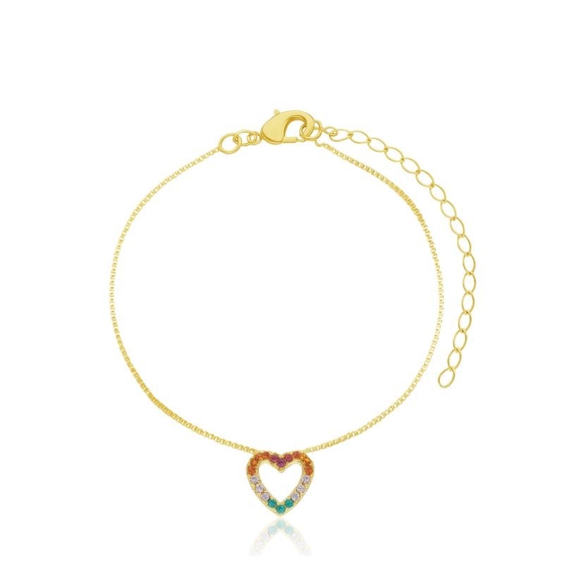 PULSEIRA CORAÇAO COLORS BANHADO A OURO 18K
