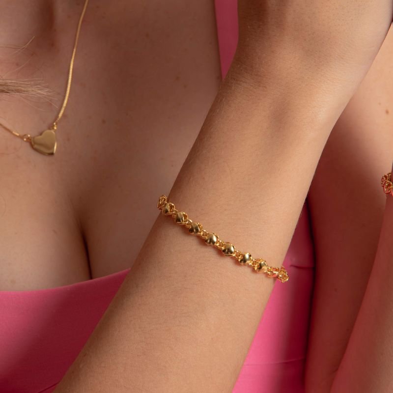 PULSEIRA CORAÇÃO DUPLO BANHADO A OURO 18K