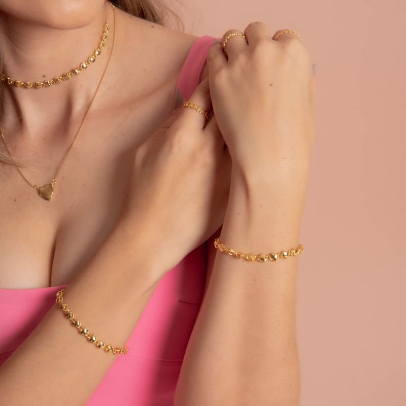 PULSEIRA CORAÇÃO DUPLO BANHADO A OURO 18K