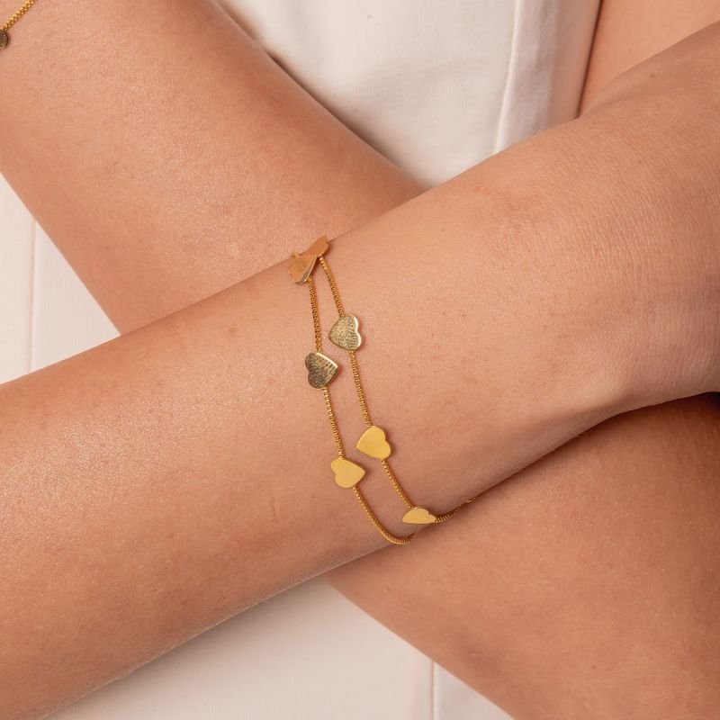 PULSEIRA CORAÇÕES LISOS PP DOURADO FOLHEADO