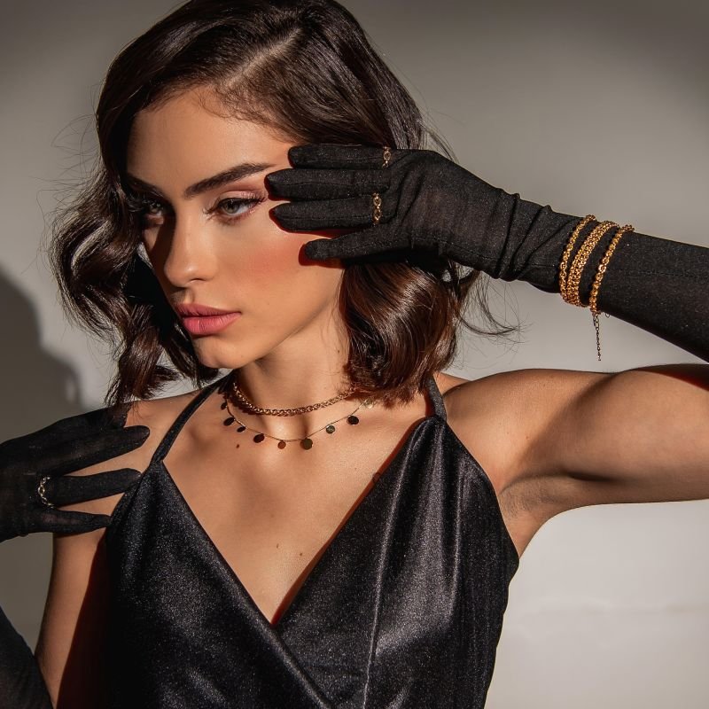 PULSEIRA CORRENTE DUPLA COM BOLINHAS BANHADO A OURO 18K