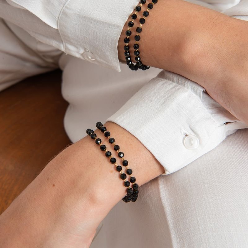 PULSEIRA CRISTAIS BLACK DOURADO FOLHEADO