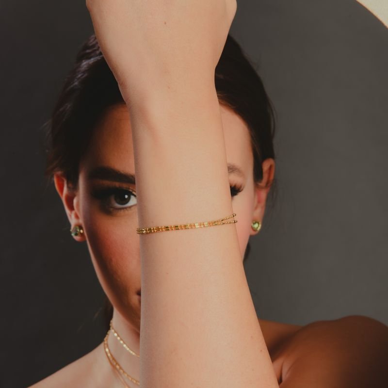 PULSEIRA DUPLA CILINDRICA BOLINHA DOURADO FOLHEADO