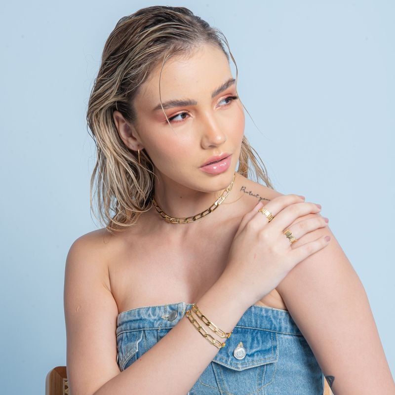 PULSEIRA ELO FLAT DOURADO FOLHEADO