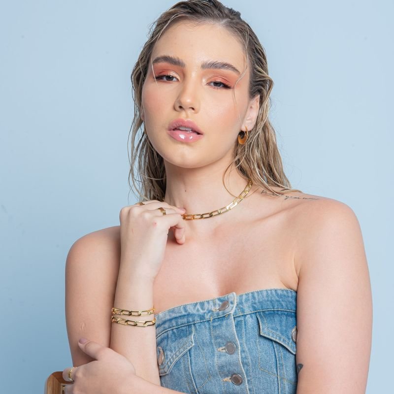 PULSEIRA ELO FLAT DOURADO FOLHEADO