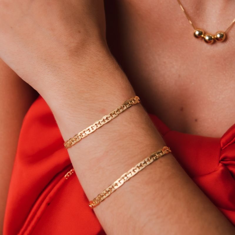 PULSEIRA ELOS 8 RISCADOS DOURADO FOLHEADO