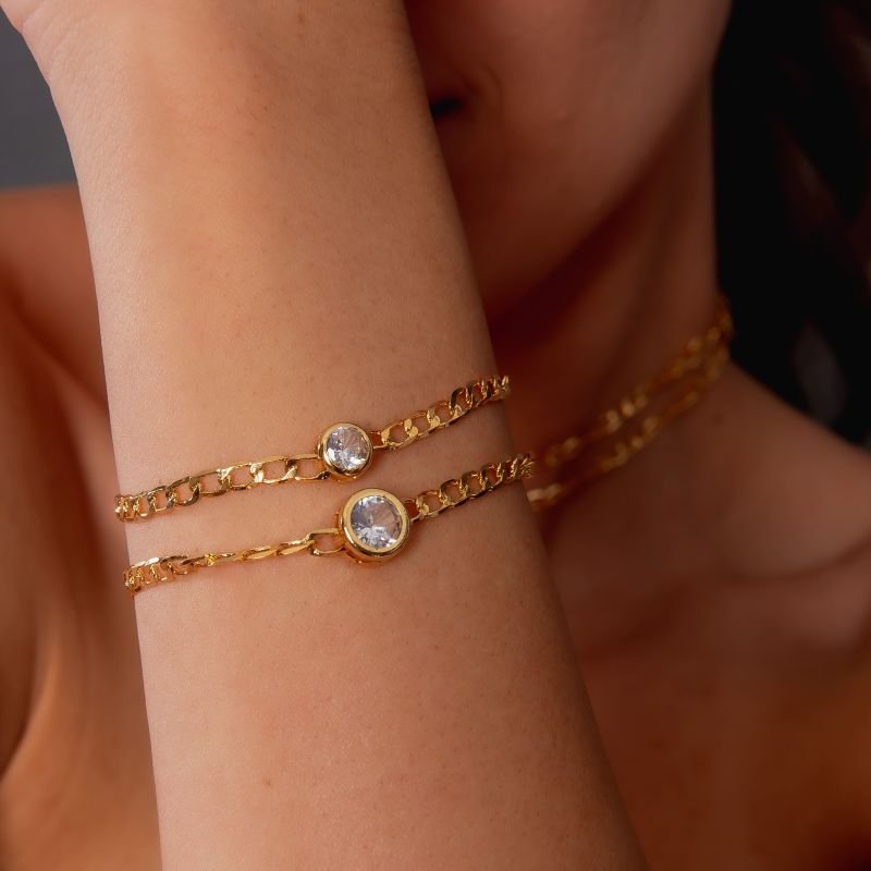 PULSEIRA ELOS ACHATADOS PONTO DE LUZ INTÉGRÉ 6MM DOURADO FOLHEADO