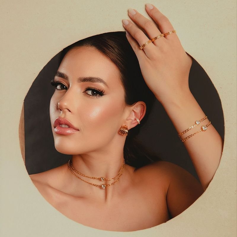 PULSEIRA ELOS ACHATADOS PONTO DE LUZ INTÉGRÉ 8MM DOURADO FOLHEADO