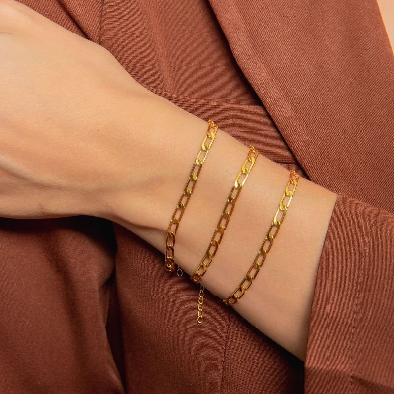 PULSEIRA ELOS ACHATADOS STYLE DOURADO FOLHEADO