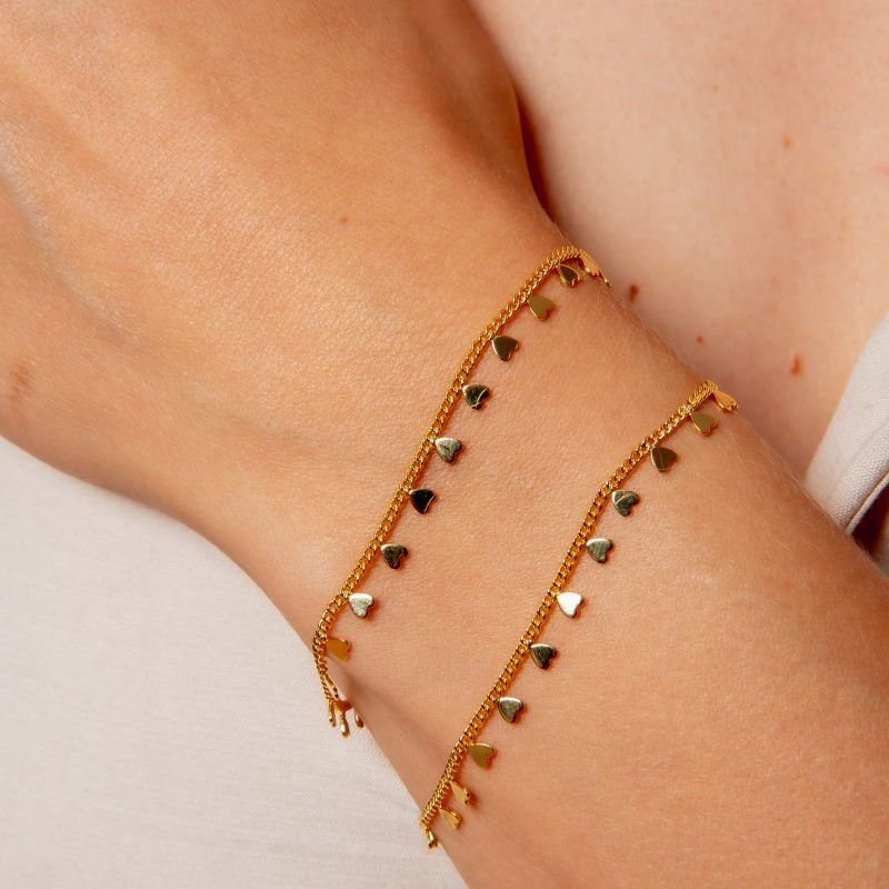 PULSEIRA ELOS COM MINI CORAÇÕES DOURADO FOLHEADO