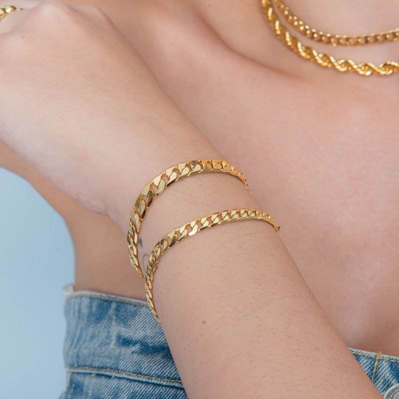 PULSEIRA ELOS FECHADOS 7MM BANHADO A OURO 18K